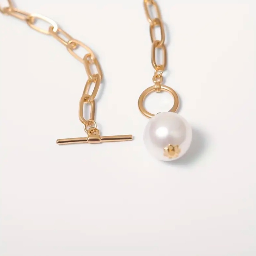 NEW FINAL PRICE ❤️‍🔥 GOLD PAPERCLIP CHAIN NECKLACE WITH PEARL PENDANT - Picture 3 of 6